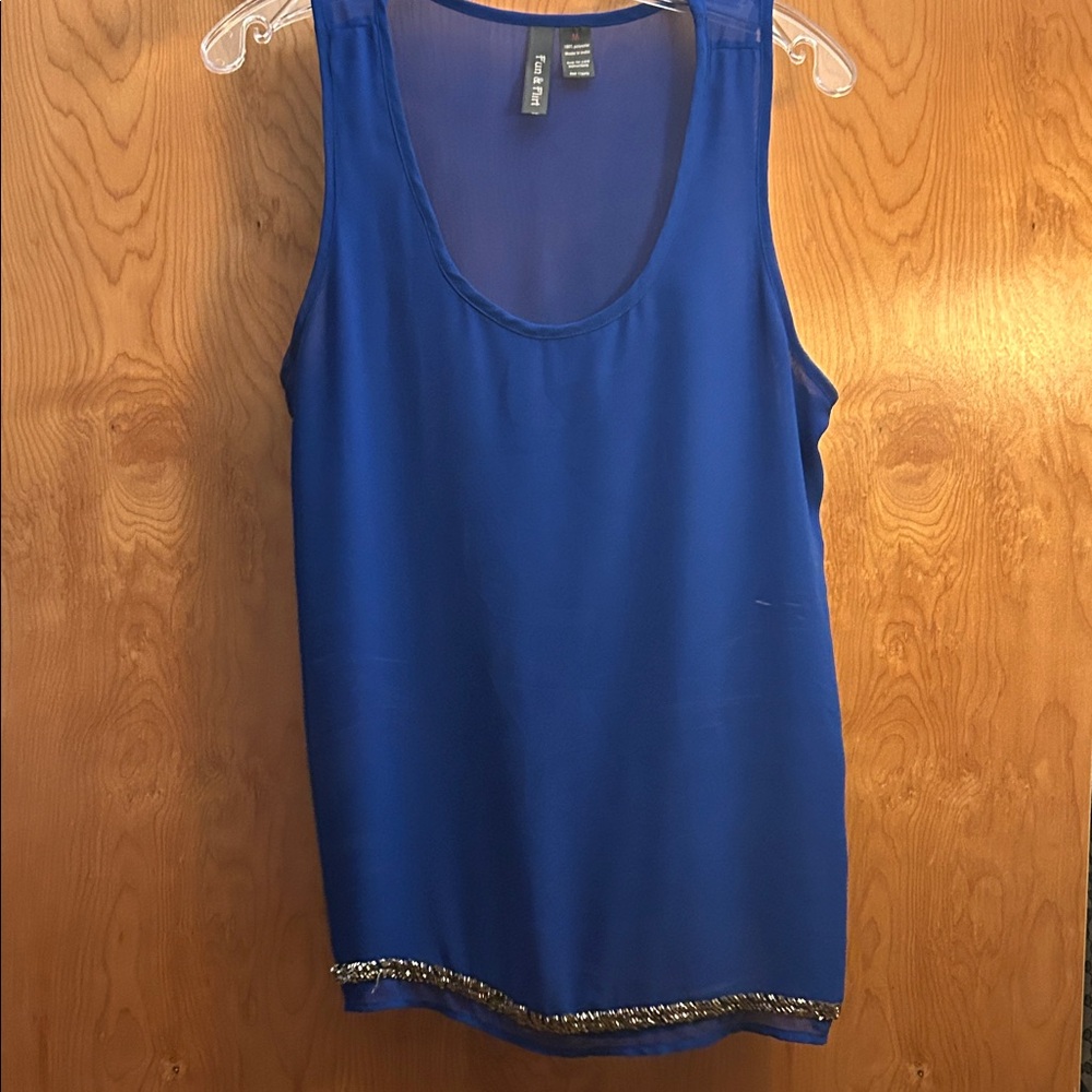 Fun & Flirt Royal Blue Tank Top with Gold Trim